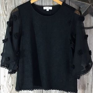 THML 3/4 Sleeve Blouse with Sheer Sleeve from